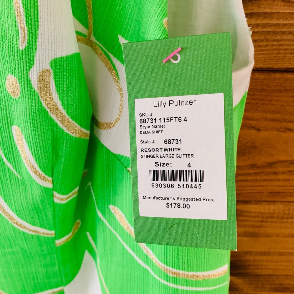 Lilly Pulitzer Womens Resort Stinger Glitter Green Bee Shift Delia Dress - Picture 4 of 7